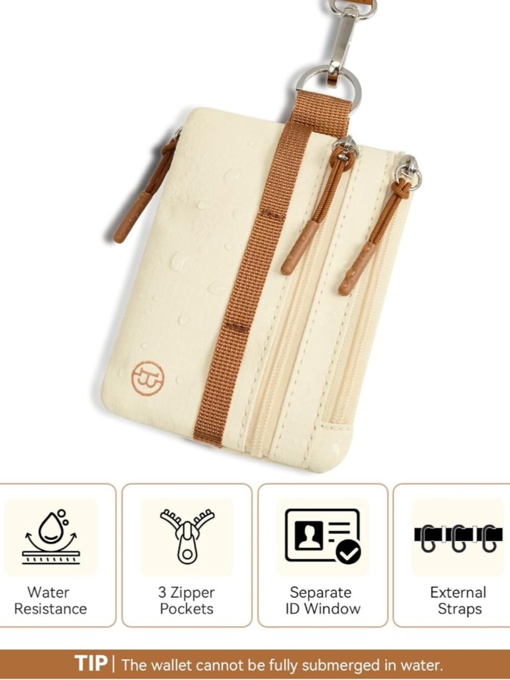 Small Wallet RFID, Minimalist Zip ID Case Wallet with Lanyard Keychain, Water Re - Picture 2 of 7